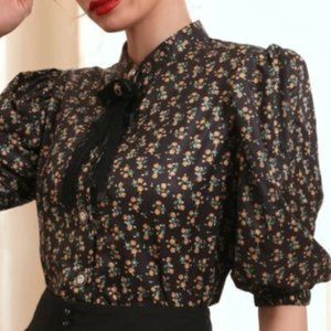 Flattering and Feminine Floral Bow Front Puff Sleeve Blouse